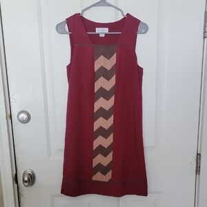 Sleeveless Burgundy Dress with Chevron Detail